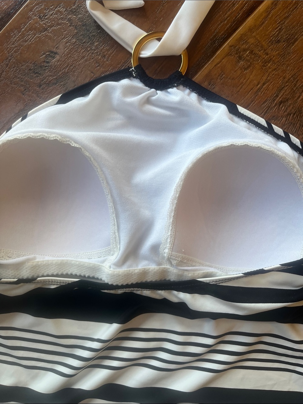 Lauren Ralph Lauren Black and White Striped Halter Swim Top - Picture 7 of 8